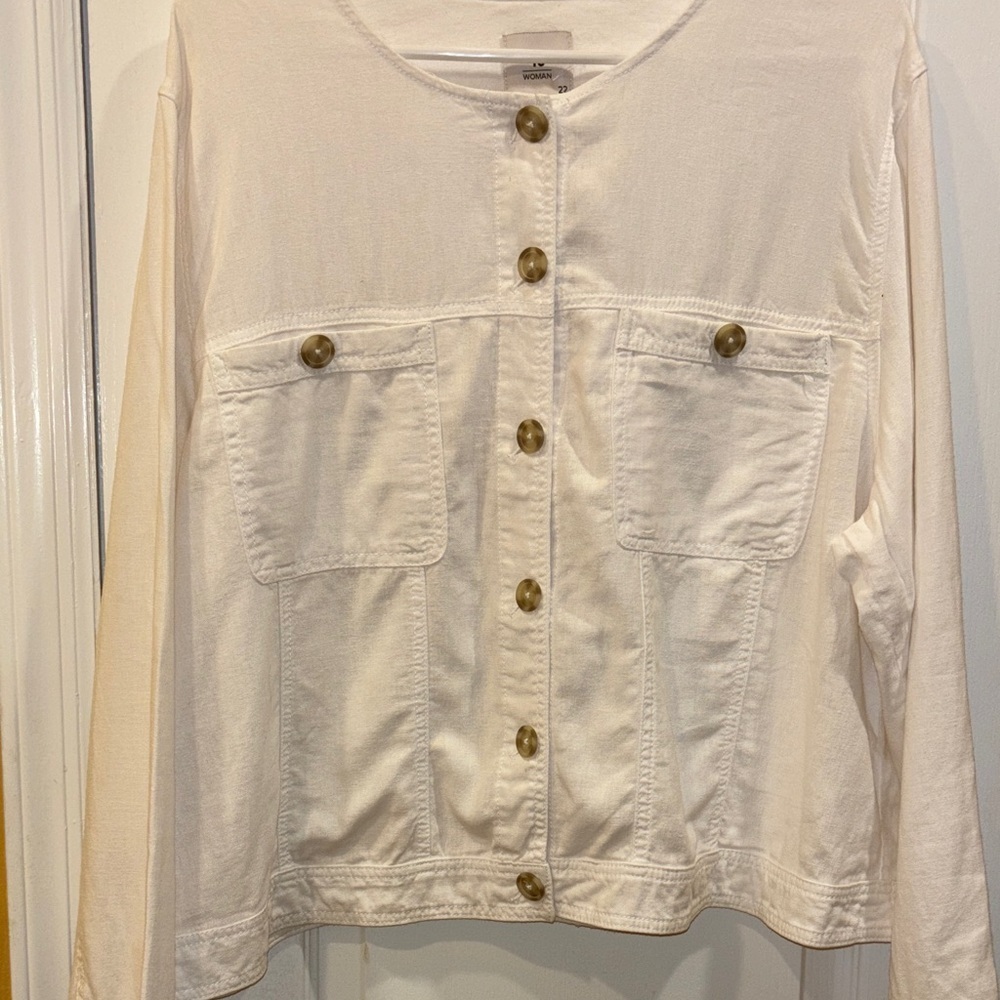 TU WOMAN BRAND FROM THE UK OFF WHITE LINEN VISCOSE SHACKET  FRONT POCKETS XXL